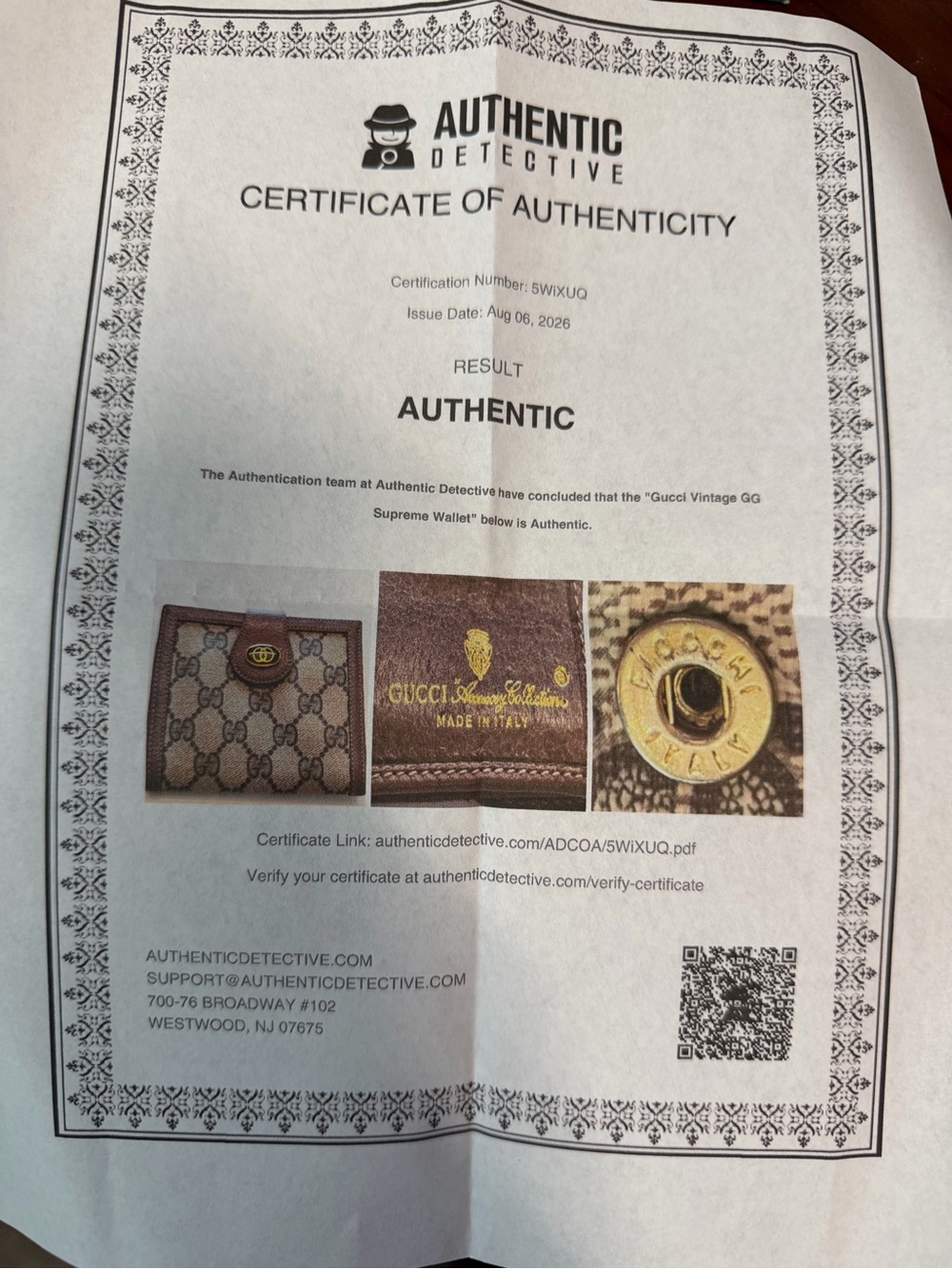 Authentic Gucci Brown & Beige GG Monogram Snap Wallet. Authentic Cert. included. - Picture 8 of 8